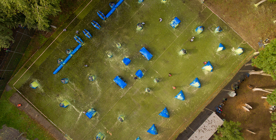 aerial view of paintball court